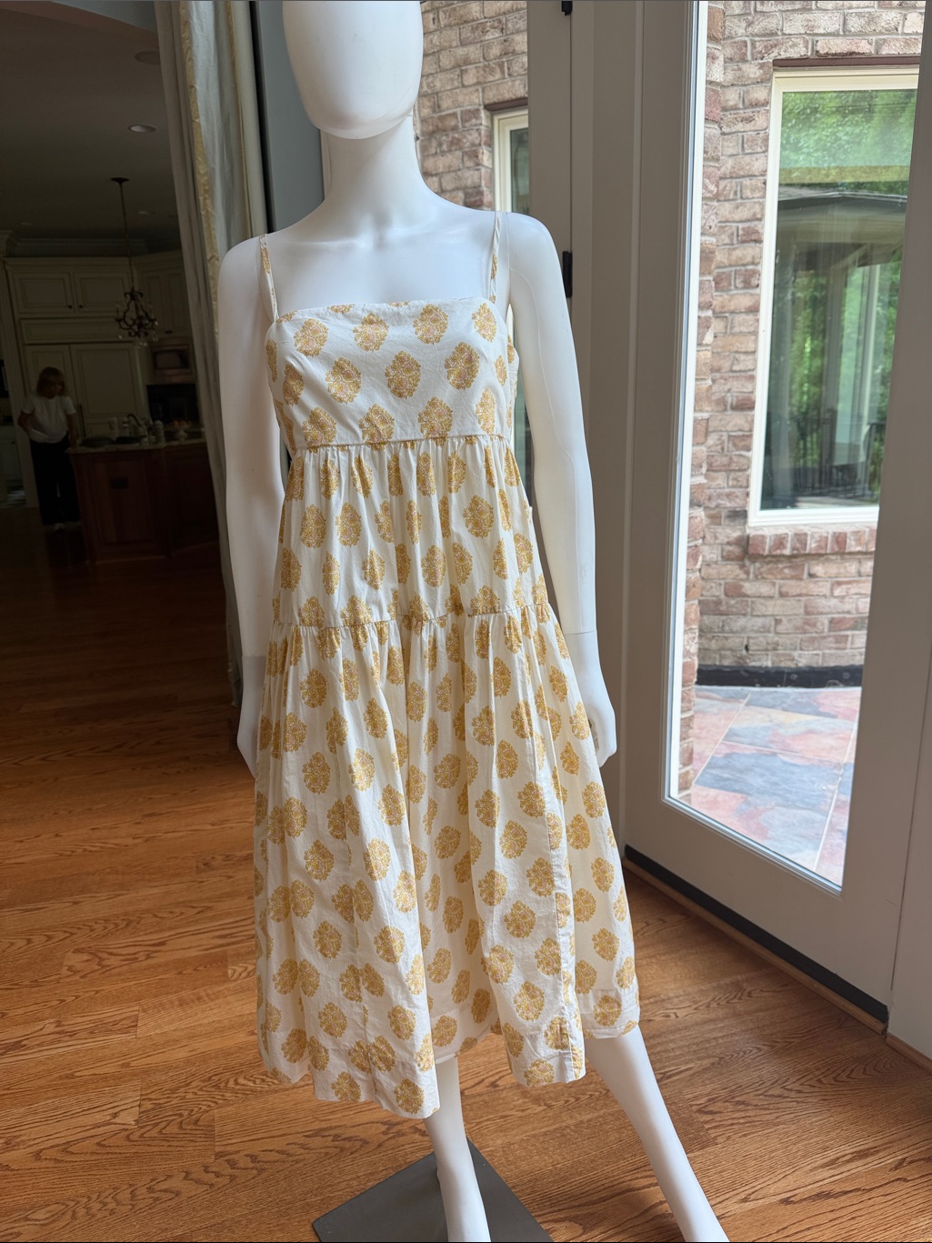 J. Crew White Midi Dress With Yellow Floral Print
